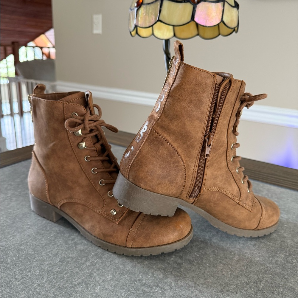 GBG Los Angeles Tan Combat Moto Boots with Side Zipper